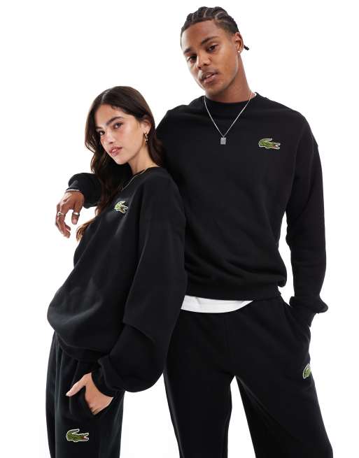 Lacoste - Uniseks sweatshirt met logo en ronde hals in zwart 