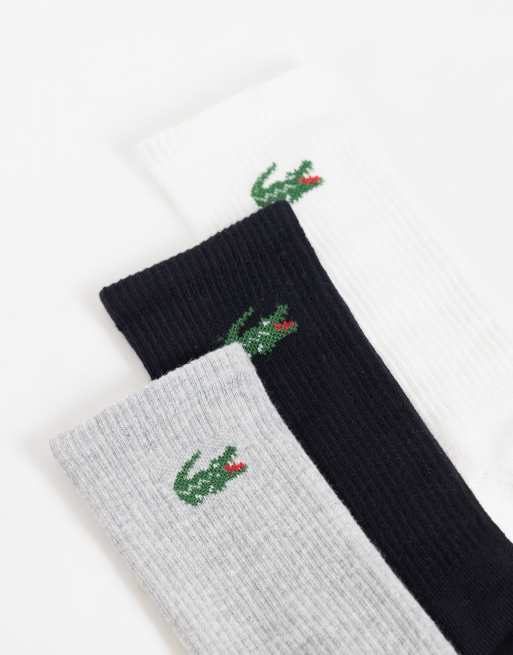 Lacoste unisex 6-pack långstrumpor med croc-logga i svart, vitt och grått, 2 av 3