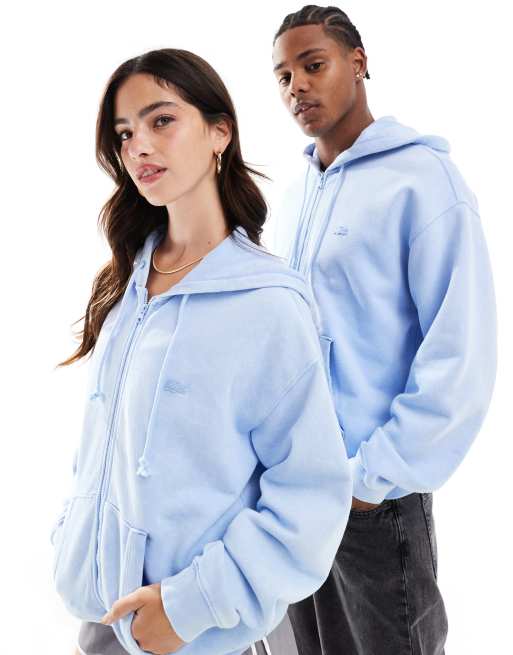 Lacoste Unisex – Blåtvättad hoodie i unisex-modell med dragkedja 