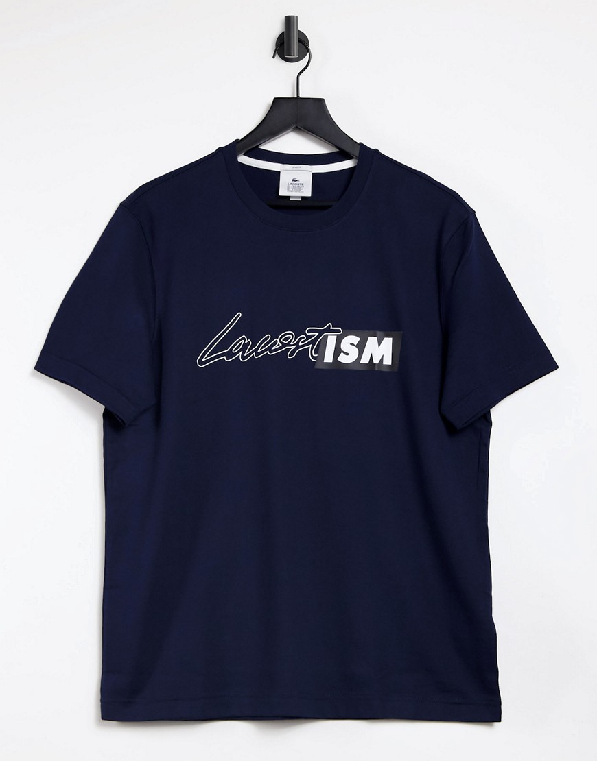 Lacoste - Unisex - Katoenen T-shirt met Live Lacostism-print-Marineblauw