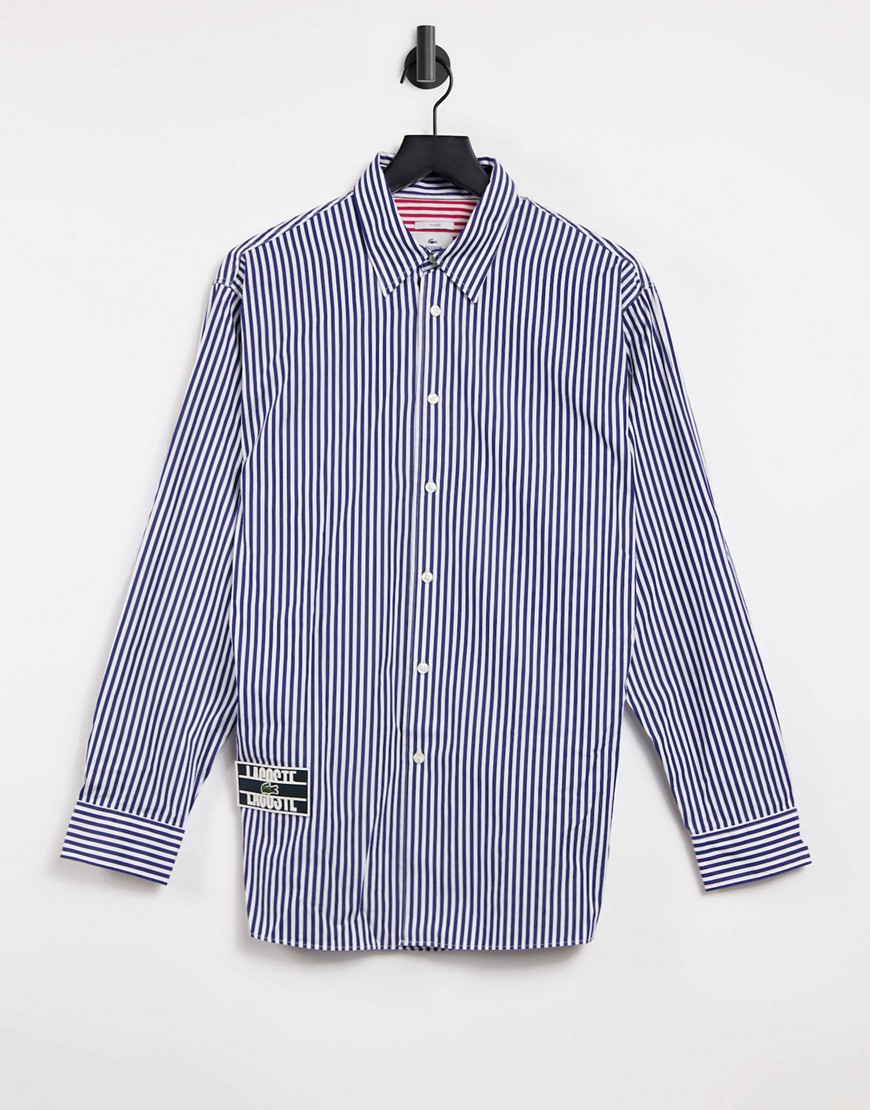 Lacoste unisex live boxy fit striped cotton shirt-Navy