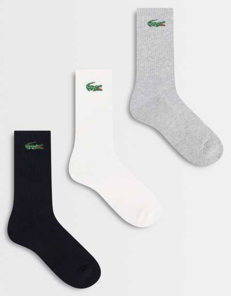 Lacoste unisex pakke med 6 lange sportssokker med krokodillelogo i sort, hvid og grå - view 1