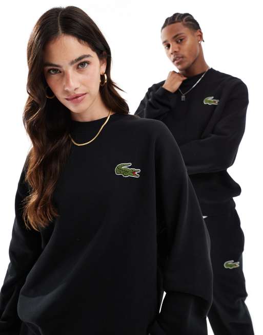 Lacoste Unisex Sweatshirt in Schwarz mit Logo und Rundhalsausschnitt