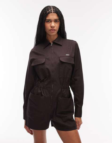 Lacoste utility playsuit in brown - view 1