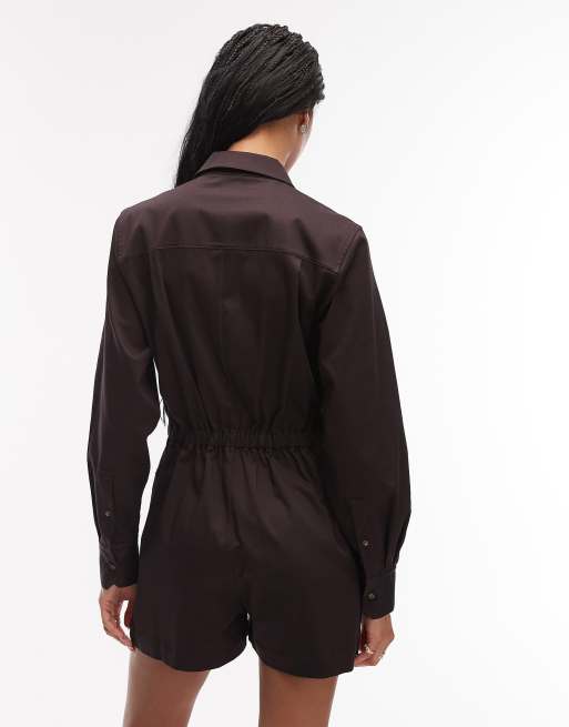 Lacoste utility playsuit in brown, 2 of 4