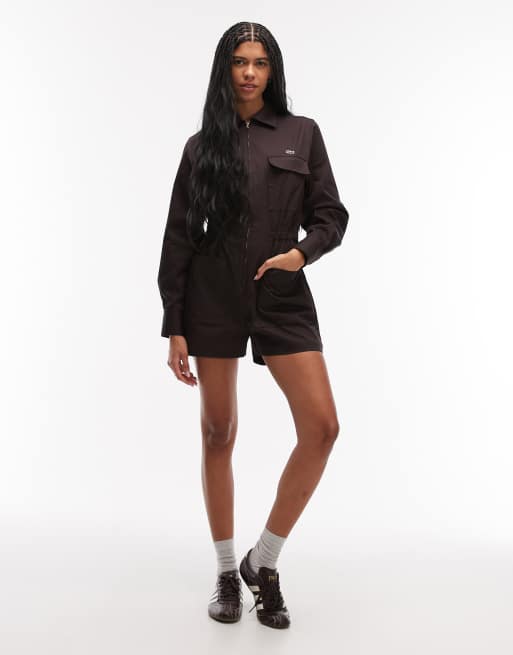 Lacoste - Utility playsuit in bruin, 4 van 4