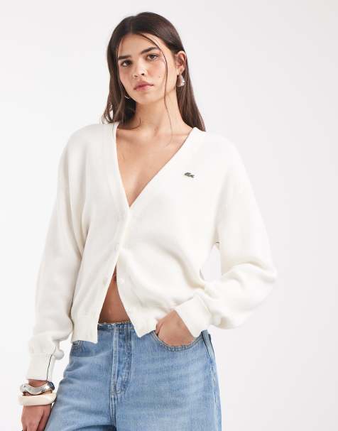 Lacoste V neck cardigan in white - view 1