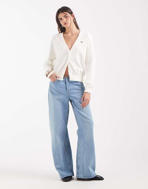 Lacoste V neck cardigan in white, 2 of 4