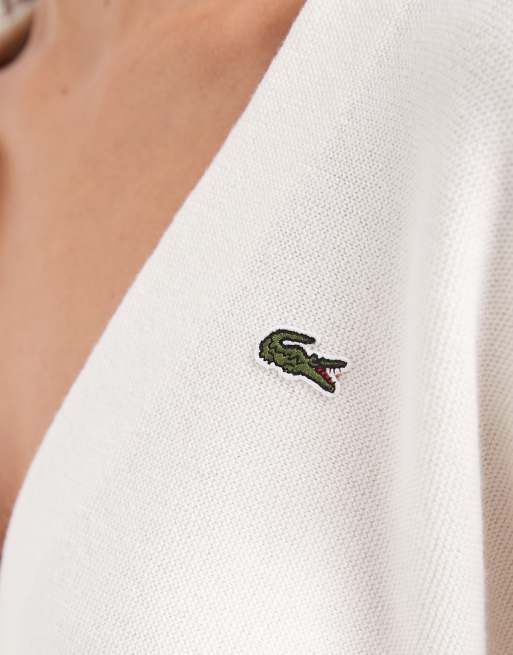 Lacoste V neck cardigan in white, 4 of 4