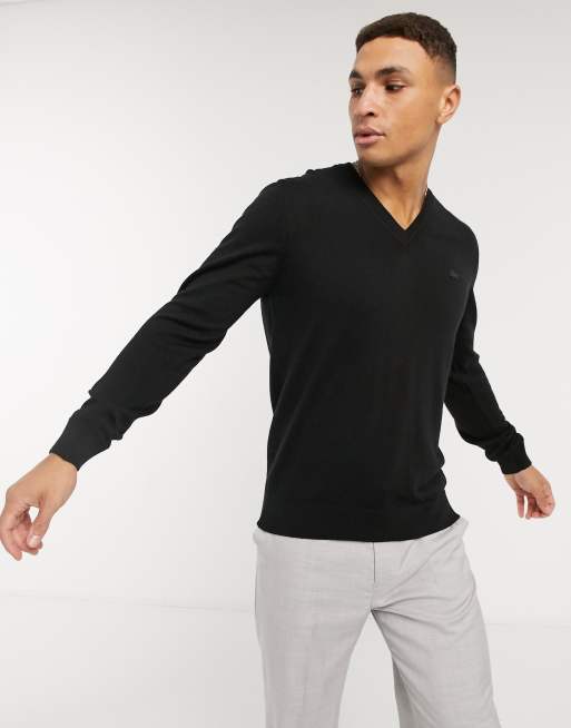 Lacoste black v neck on sale jumper