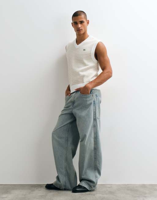Lacoste V neck stripe sweater vest in cream, 3 of 5
