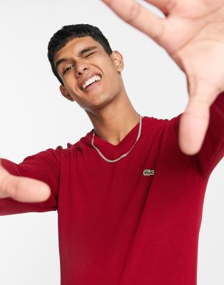 Lacoste Monochrome Cotton V Neck Sweater - Xl - 6 In Red