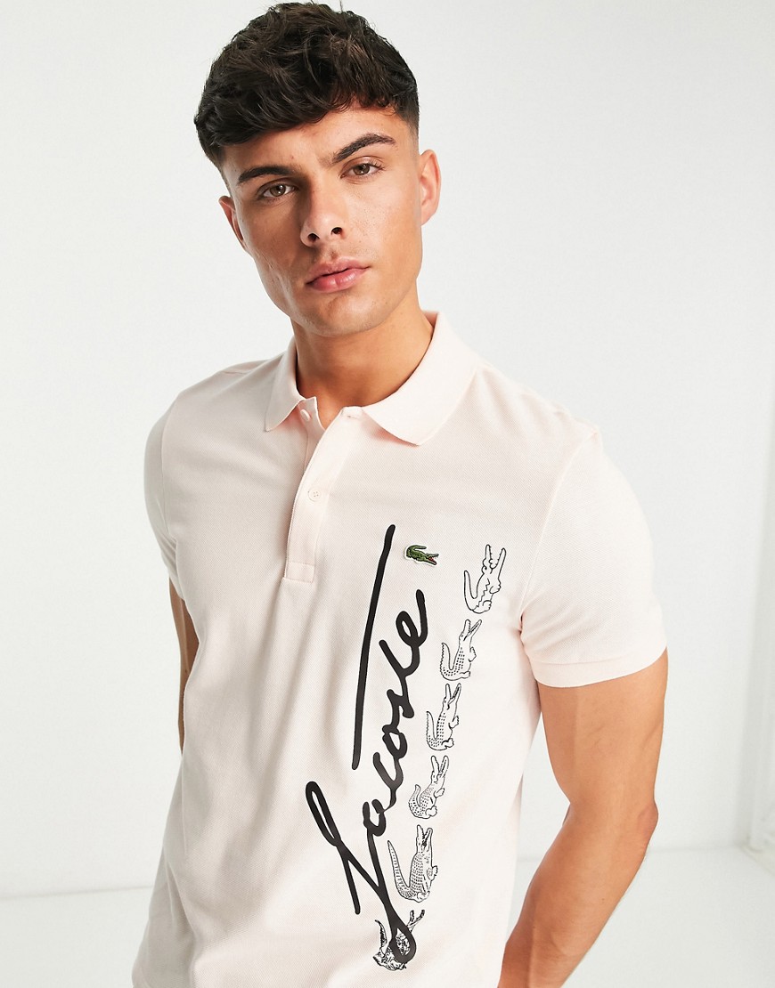 lacoste vertical script polo in pink
