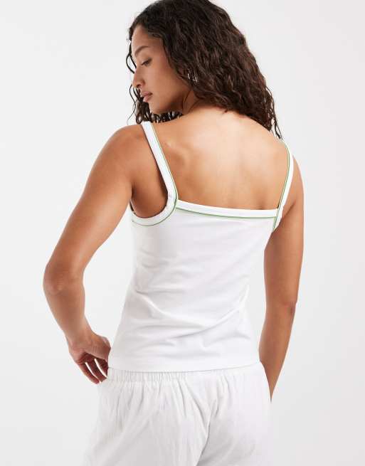 Lacoste vest top with contrast piping in white, 4 of 4