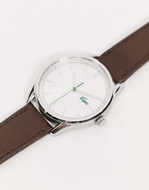 Lacoste - Vienna - Orologio rotondo da uomo marrone e argento