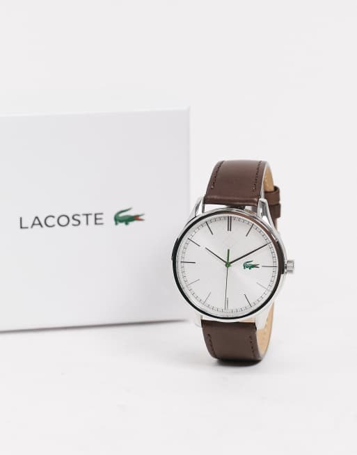 Lacoste – Vienna – Runde Herren-Armbanduhr in Braun und Silber ASOS