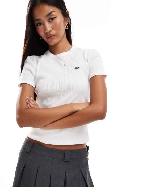Lacoste – Vit, figursydd t-shirt med logga - view 1