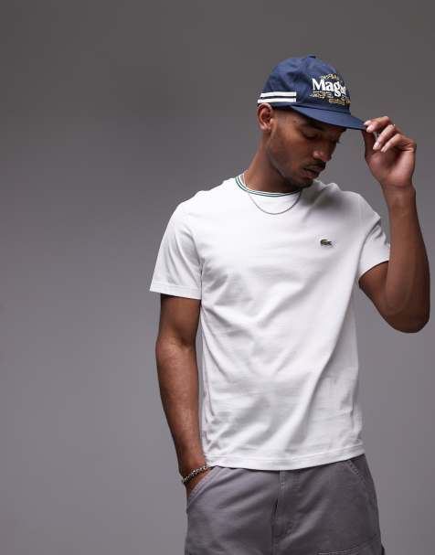Lacoste – Vit t-shirt med kantband runt halsen - view 1