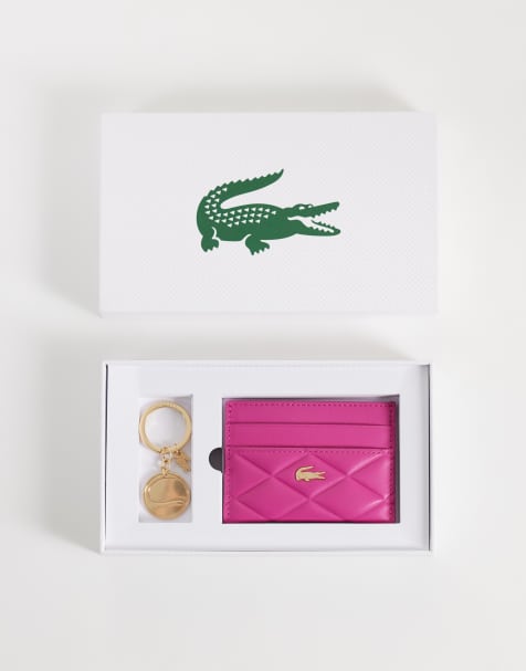 Lacoste wallet and gold tennis keyring gift set in purple - view 1