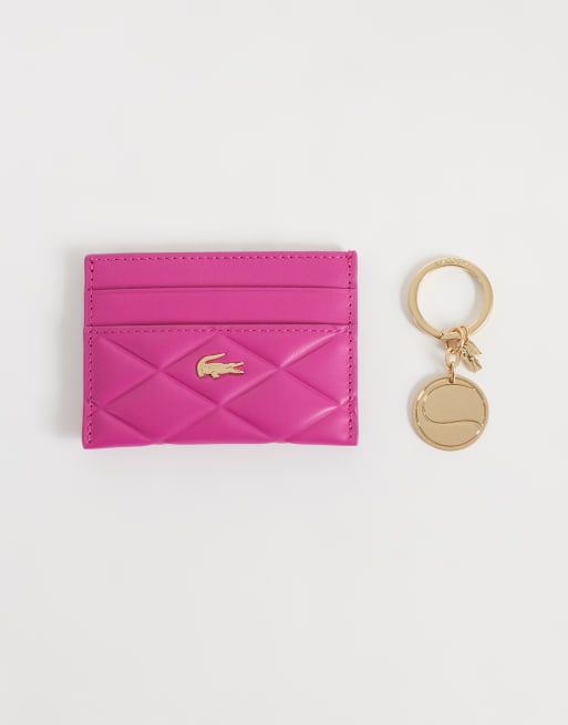 Lacoste wallet and gold tennis keyring gift set in purple , 3 of 3