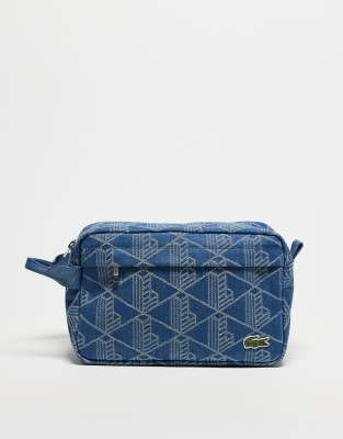 Lacoste Lacoste wash bag in all over monogram denim-Blue