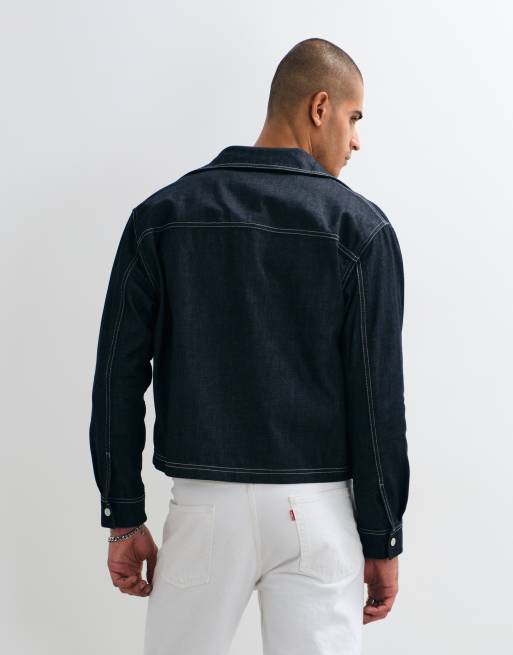 Lacoste washed denim zipped jacket in dark wash , 3 of 5