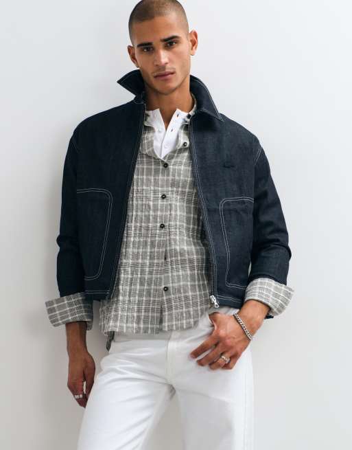 Lacoste washed denim zipped jacket in dark wash , 5 of 5
