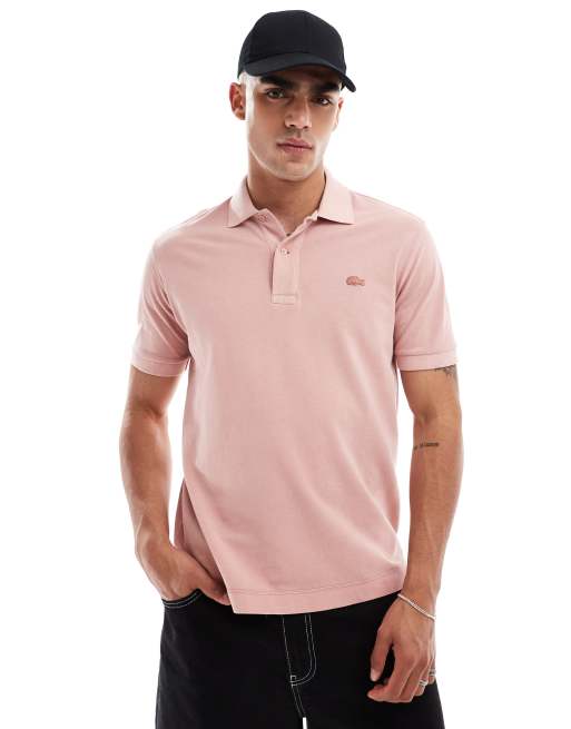 Lacoste washed polo shirt with tonal logo in pink ASOS