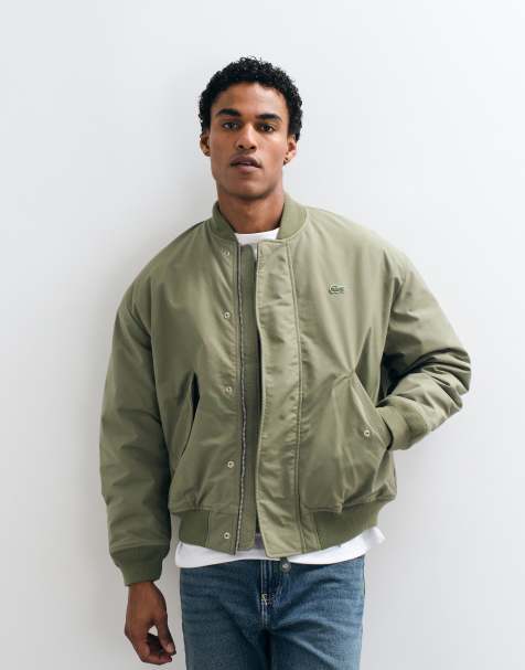Lacoste water repellant padded bomber jacket in khaki  - view 1