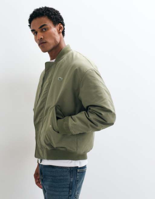 Lacoste water repellant padded bomber jacket in khaki , 2 of 5