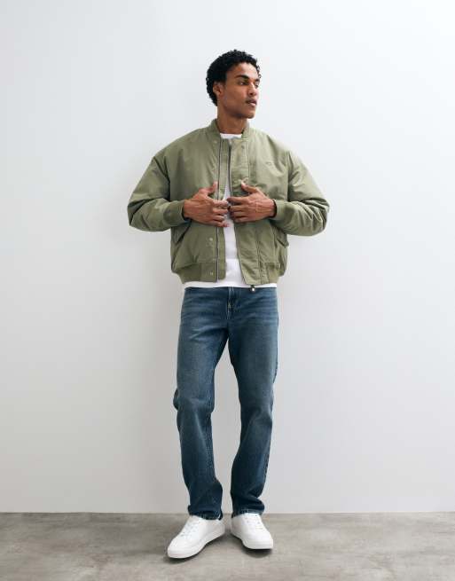 Lacoste water repellant padded bomber jacket in khaki , 4 of 5