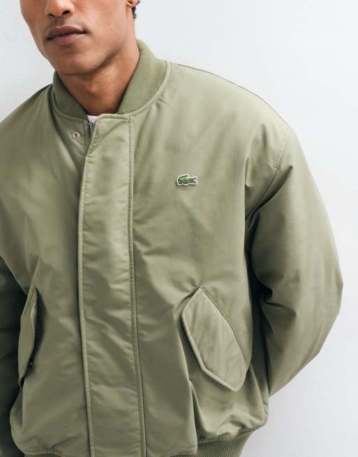 Lacoste water repellant padded bomber jacket in khaki , 5 of 5