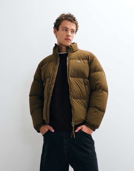 Lacoste water repellent down jacket with packable hood in brown , 2 of 5