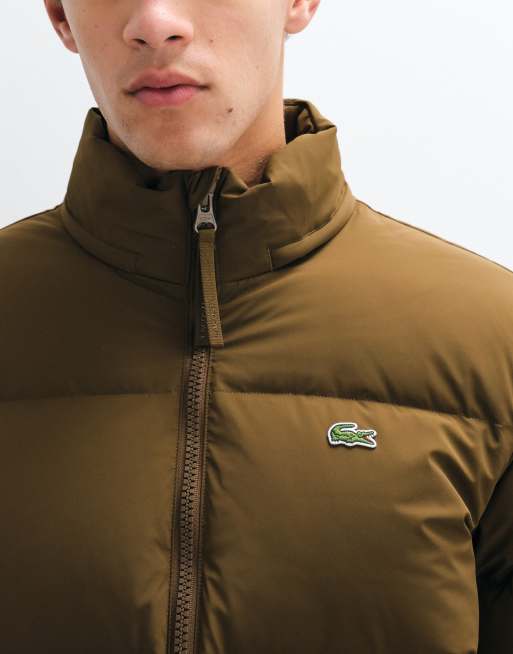 Lacoste water repellent down jacket with packable hood in brown , 4 of 5