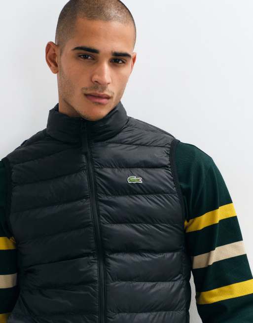 Lacoste water repellent ripstop zip up vest in black, 3 of 5