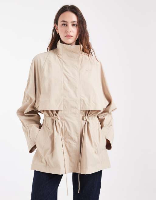 Lacoste water resistant mid length parka jacket in beige , 3 of 4