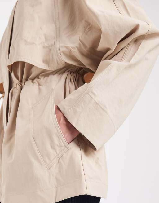 Lacoste water resistant mid length parka jacket in beige , 4 of 4
