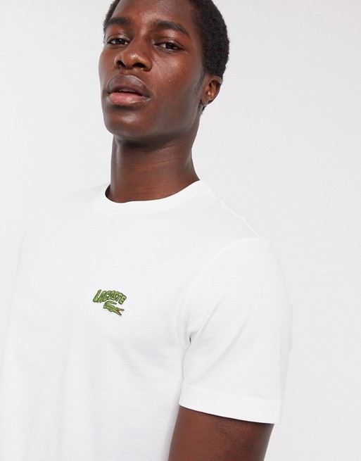 Lacoste wave text logo pima cotton t-shirt in white
