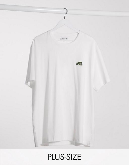 Lacoste wave text logo pima cotton t-shirt in white