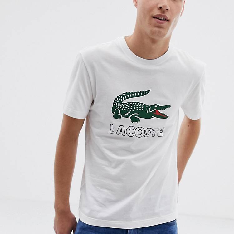 Lacoste – Weißes T-Shirt mit großem Krokodil-Motiv | ASOS