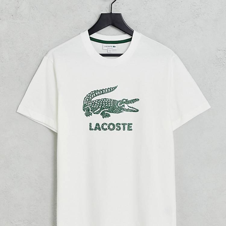 Lacoste – Weißes T-Shirt mit großem Logo-Print | ASOS