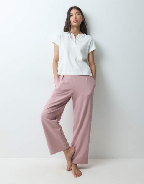 Lacoste wide leg lounge pants in mauve - view 1