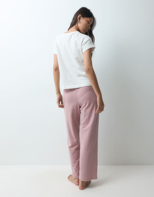 Lacoste wide leg lounge pants in mauve, 4 of 5
