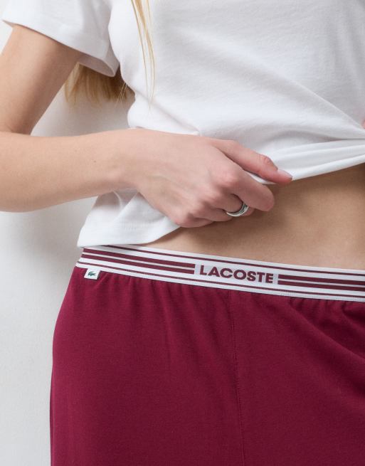 Lacoste wide leg stripe waist lounge pants in burgundy , 2 of 5
