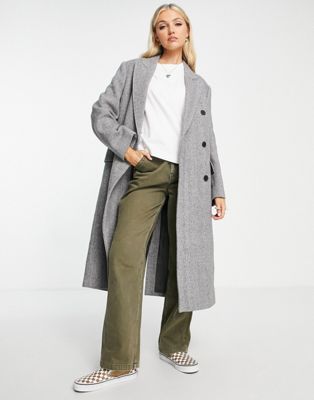 Lacoste wool double breasted longline coat in grey