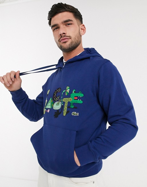Lacoste X Jeremyville chest logo hoodie in navy