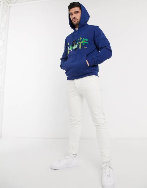 Lacoste X Jeremyville chest logo hoodie in navy