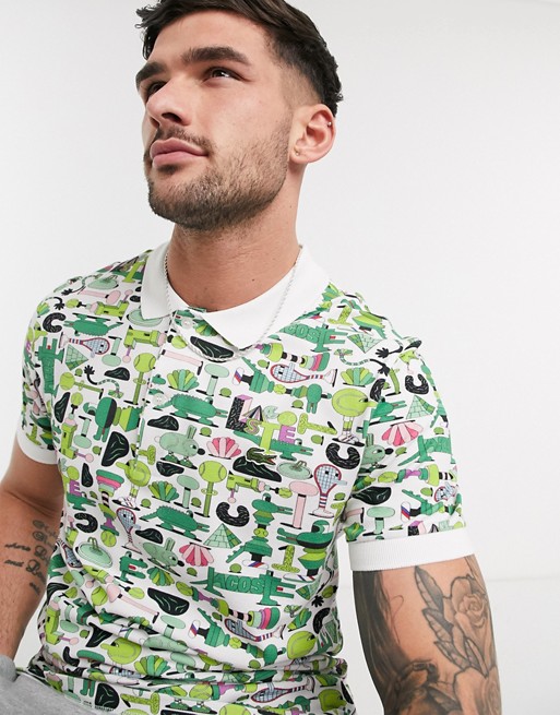 Lacoste X Jeremyville print pique polo in green
