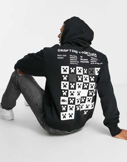 Lacoste X Minecraft 'Monochrome' Printed Loose Fit Hoodie Black