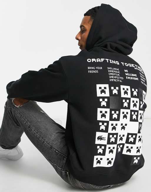 Lacoste x Minecraft – Czarna bluza z kapturem i nadrukiem na plecach | ASOS